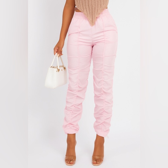 Passion of Essence Pants - Pink Ruched Detail Trousers with Elegant Fit